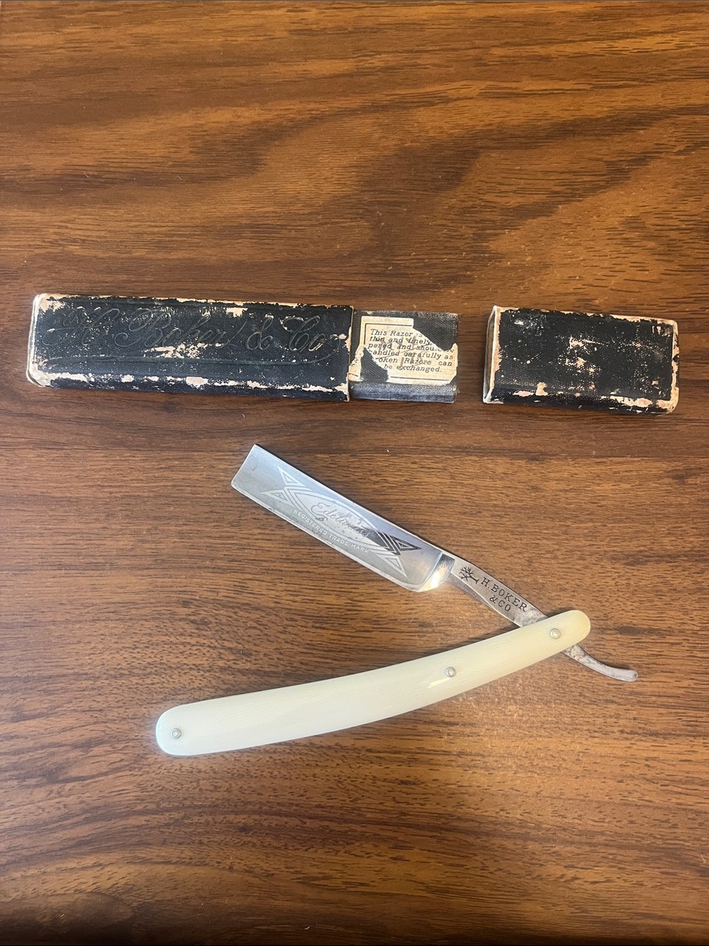 Vintage Straight Razor with Ivory Handle and original box